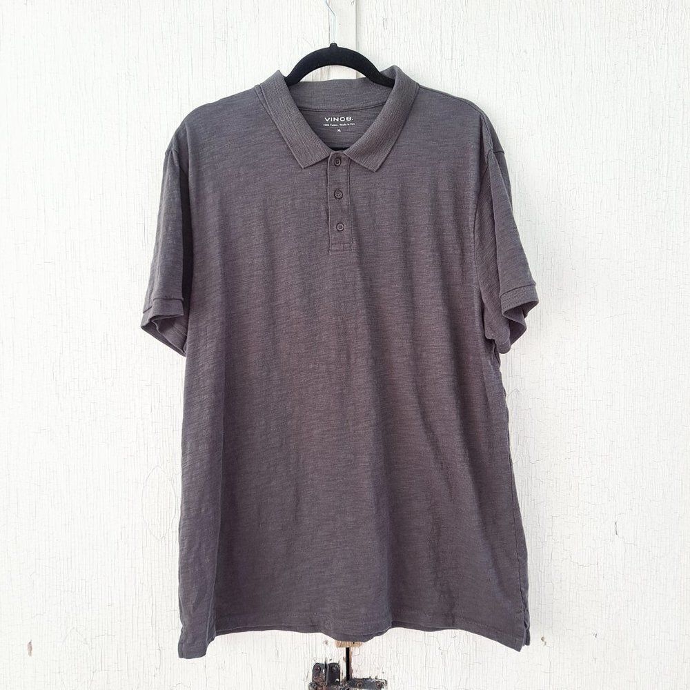 Vince Classic Slub Polo Shirt Men's XL‎ Gray Short Sleeve
